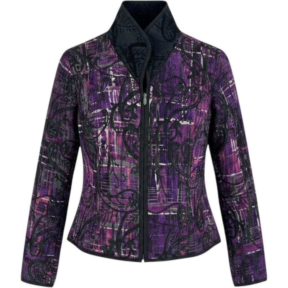 Christopher & Banks Art to Wear Tapestry Zip Jacket Quilted Lining Abstract Boho